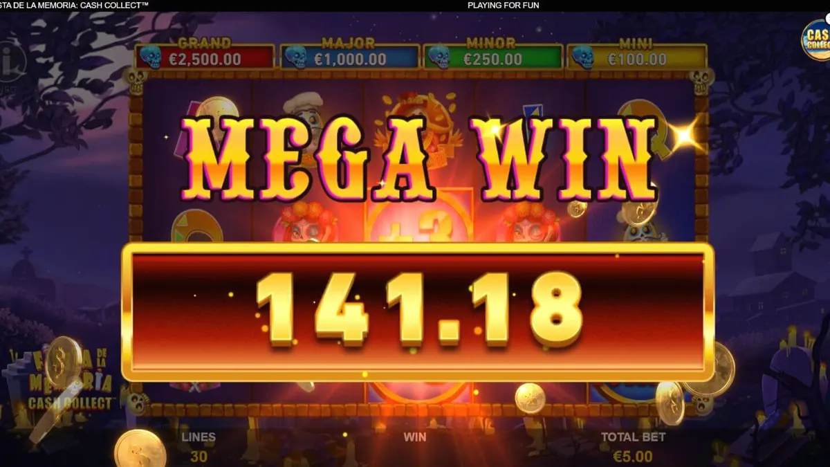 Interface vibrante e neon do slot Fiesta de la Memoria Cash Collect